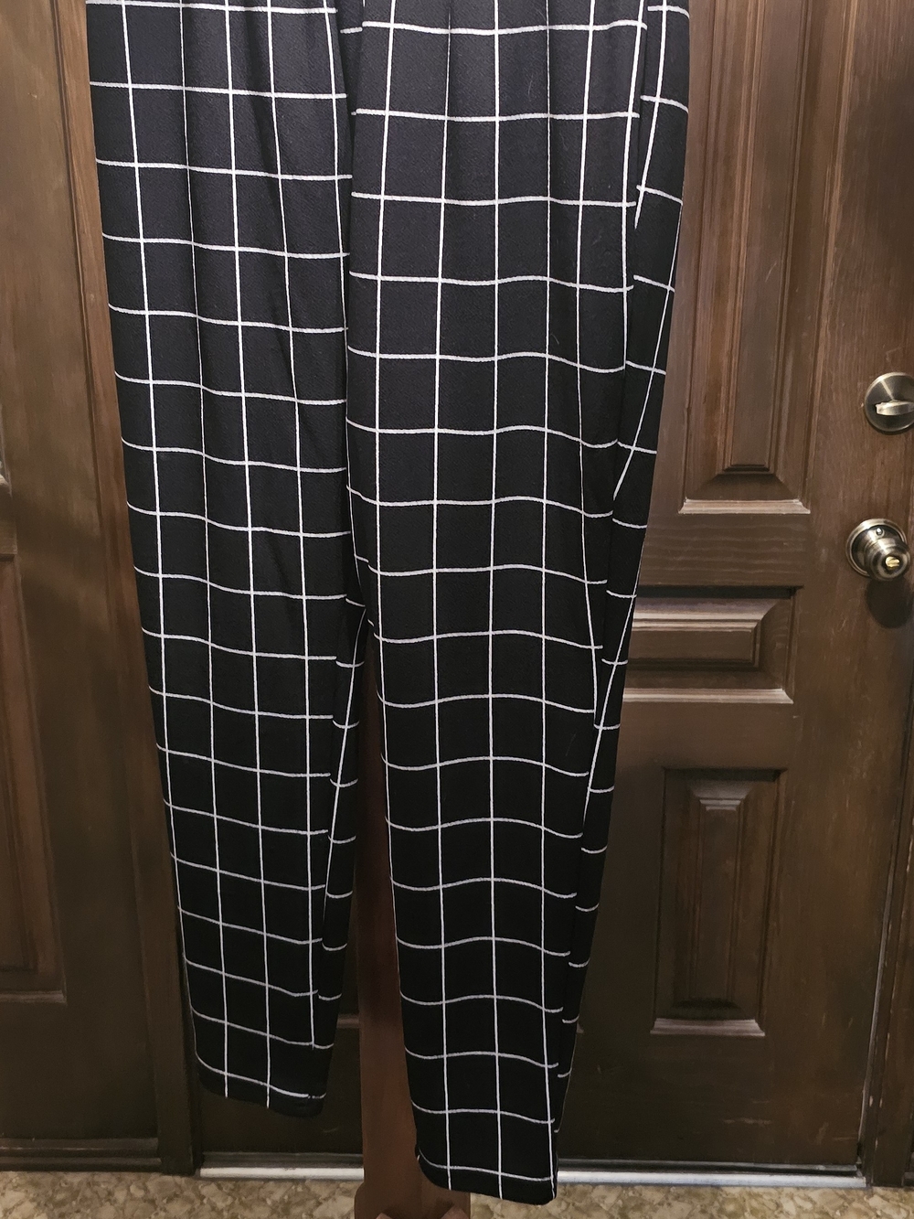 Women's Black Windowpane Dress Pants - Classic Grid Pattern